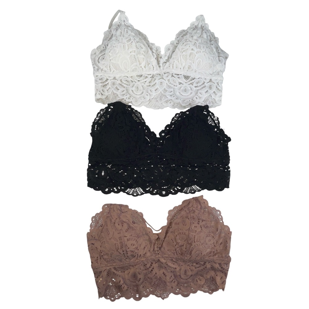 SO Lace Bralette Bundle - Set of 3 (White, Black, Mauve/Taupe) size S